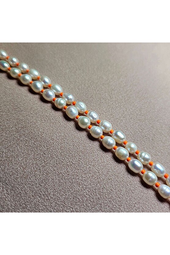 İnci Doğal Taş Halhal - Turuncu ( Küçük ) - 1 Adet ( El Yapımı Tasarım Ürünler )