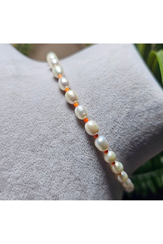 İnci Doğal Taş Halhal - Turuncu ( Küçük ) - 1 Adet ( El Yapımı Tasarım Ürünler )