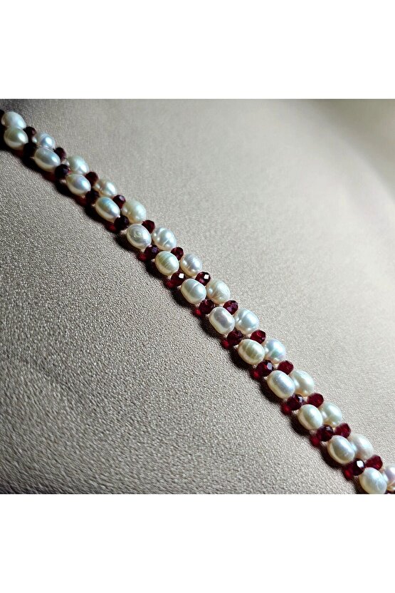 İnci Doğal Taş Halhal - Yakut Kırmızı - 1 Adet ( El Yapımı Tasarım Ürünler )