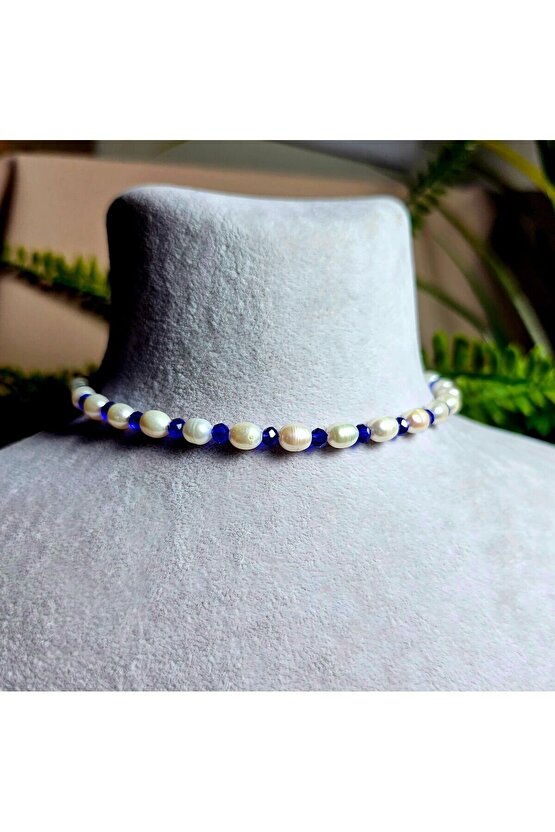 İnci Doğal Taş Halhal - Saks Mavisi - 1 Adet ( El Yapımı Tasarım Ürünler )