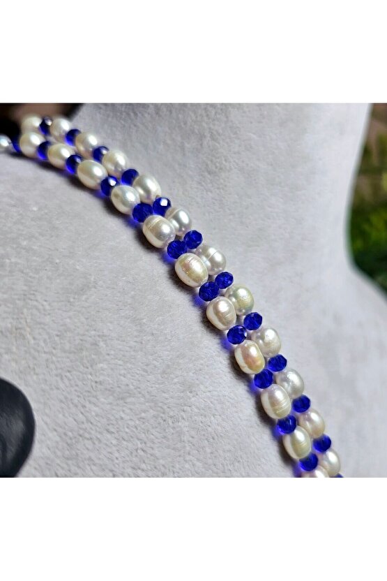 İnci Doğal Taş Halhal - Saks Mavisi - 1 Adet ( El Yapımı Tasarım Ürünler )