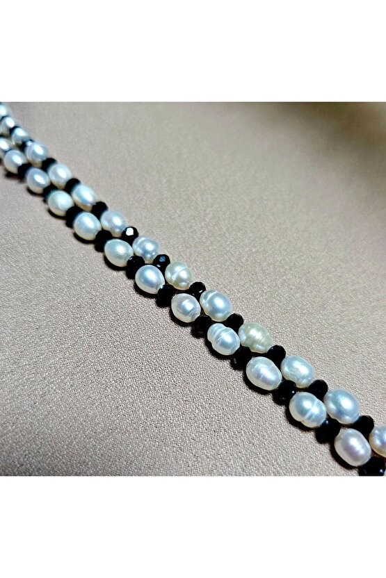 İnci Doğal Taş Halhal - Siyah - 1 Adet ( El Yapımı Tasarım Ürünler )