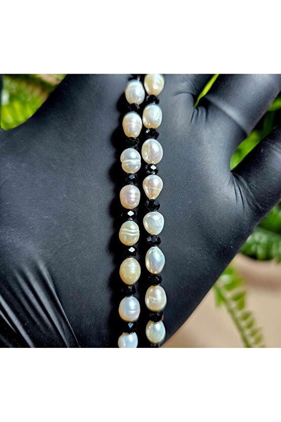 İnci Doğal Taş Halhal - Siyah - 1 Adet ( El Yapımı Tasarım Ürünler )