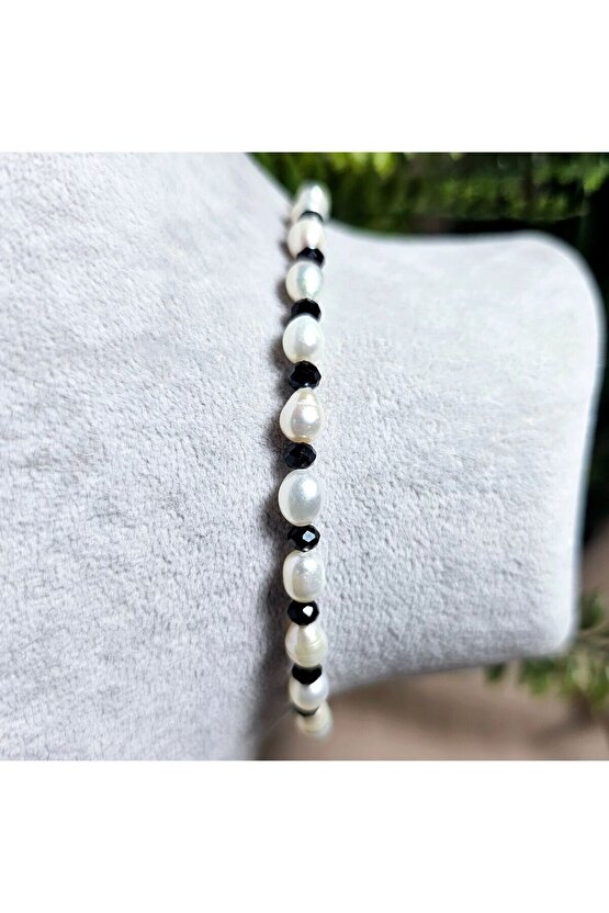 İnci Doğal Taş Halhal - Siyah - 1 Adet ( El Yapımı Tasarım Ürünler )