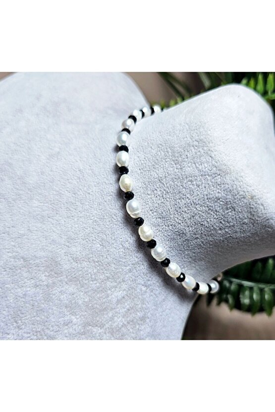 İnci Doğal Taş Halhal - Siyah - 1 Adet ( El Yapımı Tasarım Ürünler )