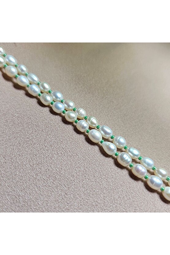 İnci Doğal Taş Halhal - Su Yeşili ( Küçük ) - 1 Adet ( El Yapımı Tasarım Ürünler )