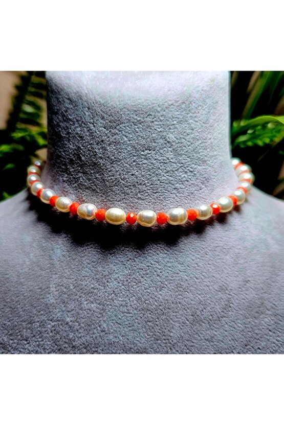 İnci Doğal Taş Halhal - Turuncu (BÜYÜK) - 1 Adet ( El Yapımı Tasarım Ürünler )