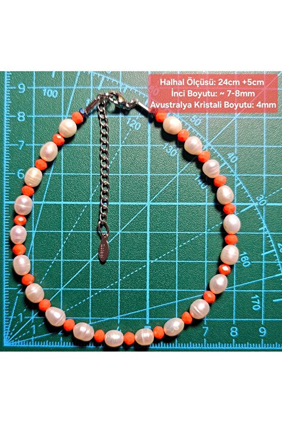 İnci Doğal Taş Halhal - Turuncu (BÜYÜK) - 1 Adet ( El Yapımı Tasarım Ürünler )