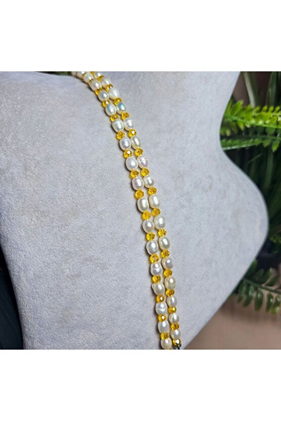 İnci Doğal Taş Halhal - Sarı - 1 Adet ( El Yapımı Tasarım Ürünler )