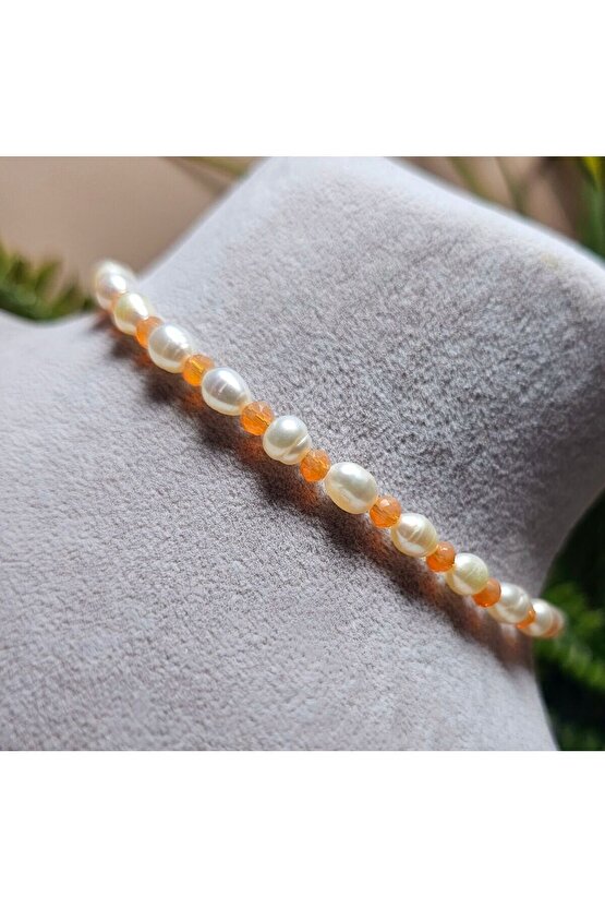 İnci Doğal Taş Halhal -somon - 1 Adet ( El Yapımı Tasarım Ürünler )