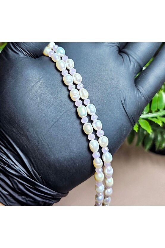 İnci Doğal Taş Halhal - Toz Pembe - 1 Adet ( El Yapımı Tasarım Ürünler )