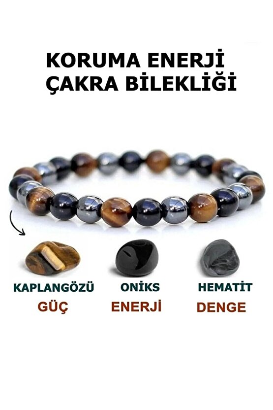 Unisex Koruma Enerji Güç Denge Çakra Bilekliği Kaplangözü Oniks Hematit Hediyelik Bileklik