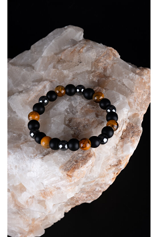Unisex Koruma Enerji Güç Denge Çakra Bilekliği Kaplangözü Oniks Hematit Hediyelik Bileklik