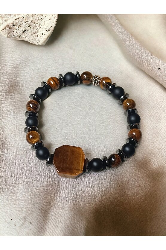 Kaplangözü&Onix&Hematit Doğaltaş Erkek Bileklik