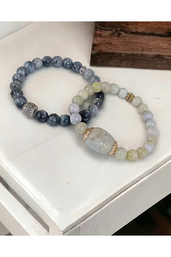 Doğaltaş Sevgililer Günü Çift Bilekliği Şahin Gözü&zebercet Taşı