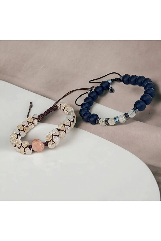 Doğaltaş Sevgililer Günü Çift Bileklik Onix&sitrin Taşı