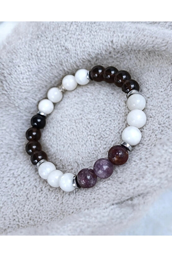 Menopoz Bilekliği (Dumanlı Kuvars,Ay taşı, Turmalin)