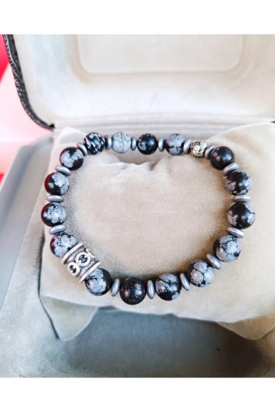 Doğal Taş Erkek Bileklik Obsidyen& Hematit Taşı