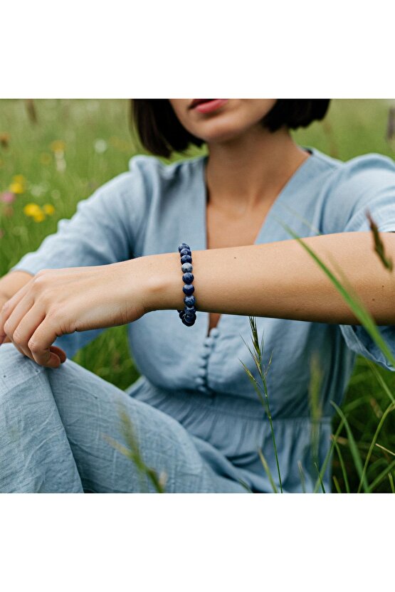 Sodalit doğal taş bileklik kadın ve erkek için gökyüzü tonlarında