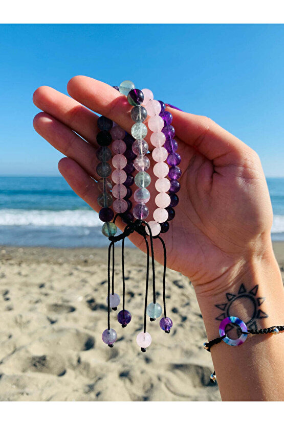 Pembe Kuvars Doğaltaş Kadın ve Erkek Bileklik