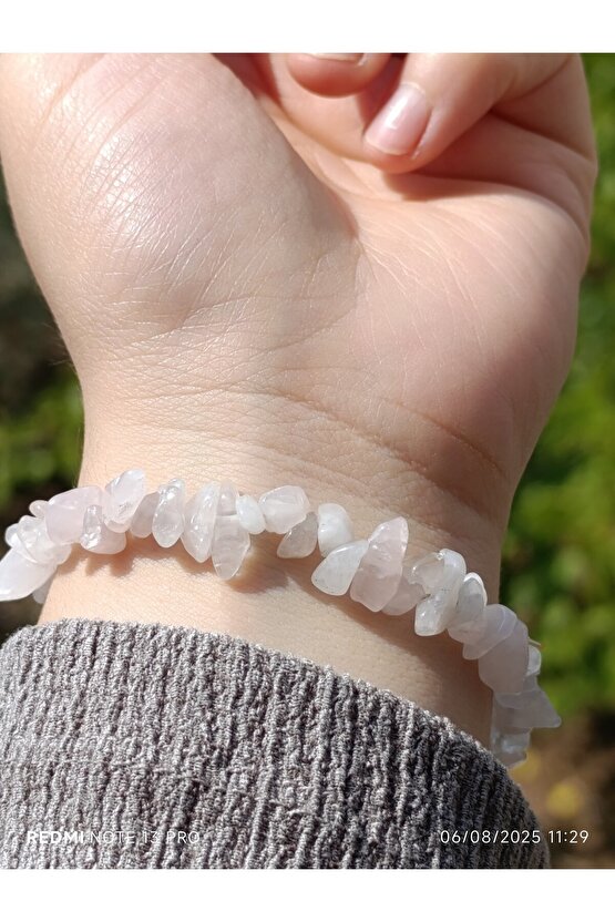 Pembe Kuvars Kırık Doğaltaş Kadın Bileklik