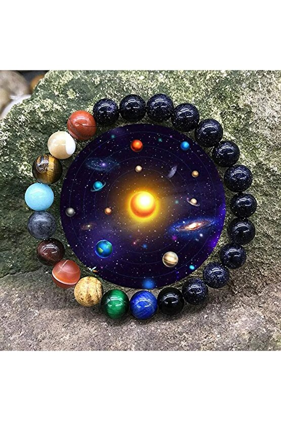 8 Gezegen Erkekler ve Kadınlar için Doğal Taş Evren Yoga Güneş Çakra Bileklik Hediye