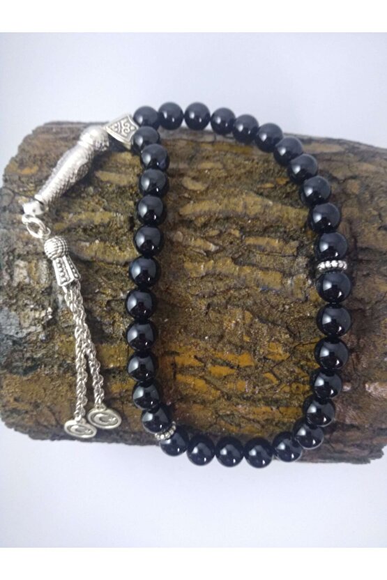 Siyah Akik Taşı (stres Taşı) Tespih  Doğaltaş Tespih