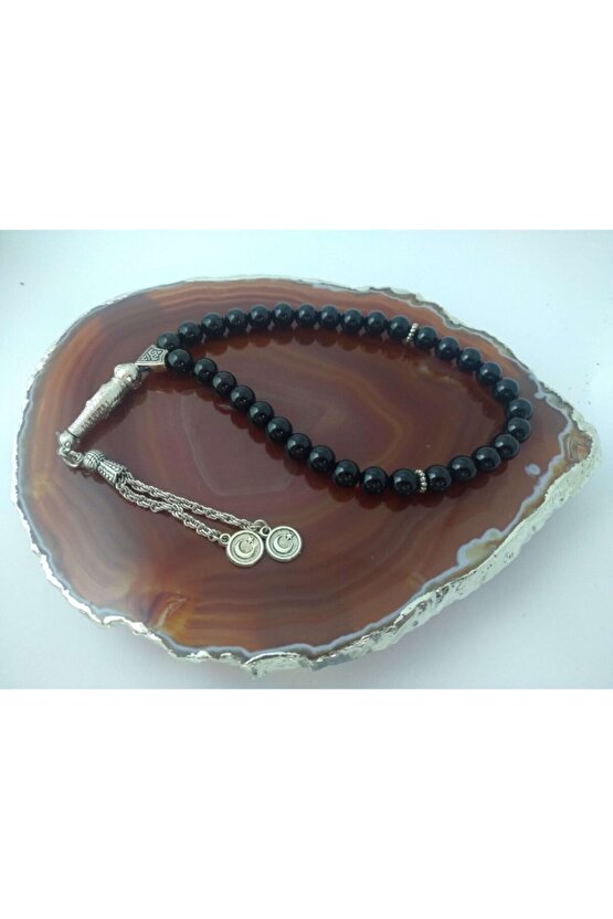 Siyah Akik Taşı (stres Taşı) Tespih  Doğaltaş Tespih