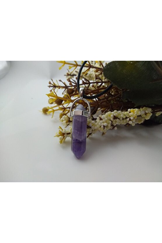 Ametist Taşı Kolye Çivi Şeklinde Doğaltaş Kolye