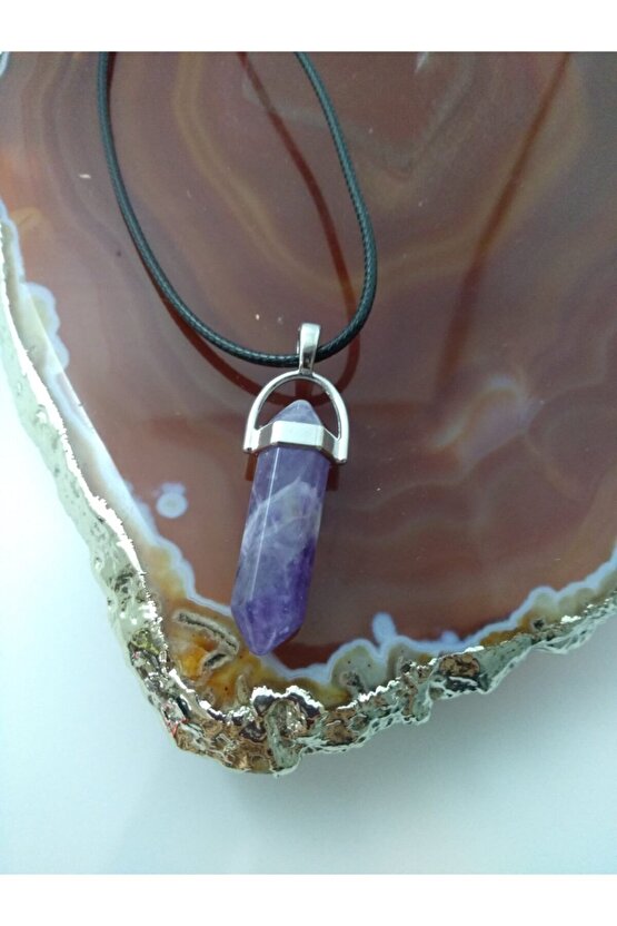 Ametist Taşı Kolye Çivi Şeklinde Doğaltaş Kolye