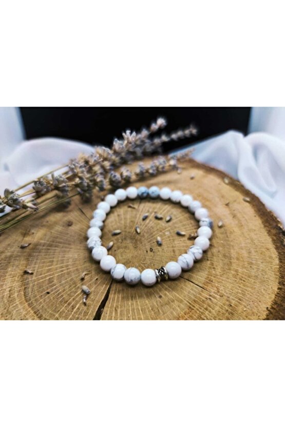 Unisex Beyaz Havlit Taşı Doğal Taş Bileklik