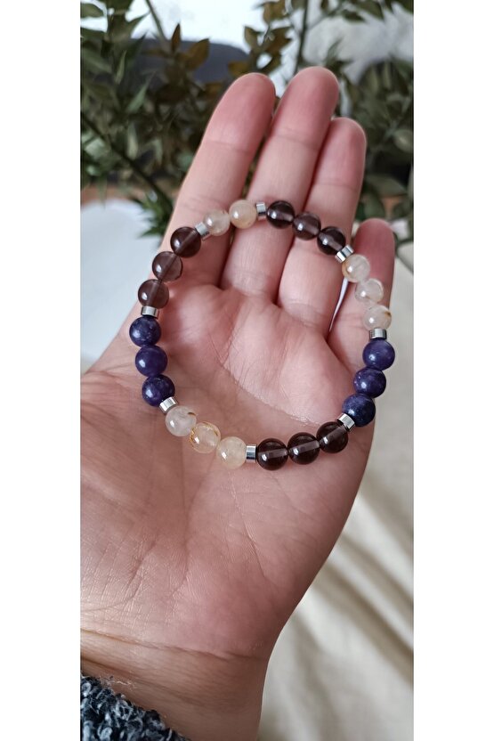 Lepidolit &rutilli Kuvars & Dumanli Kuvars ( Öfkeanksiyete Depresyonbipolar)bileklik