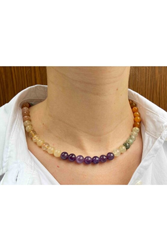 7 Çakra Taşı Doğaltaş Kolye 8 Mm