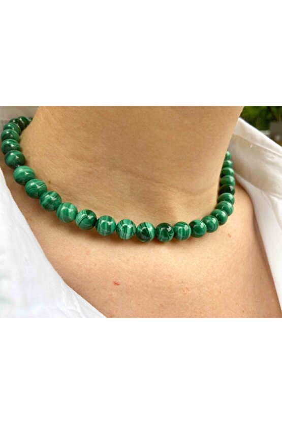 Malakit Taşı Doğaltaş Kolye 8 Mm