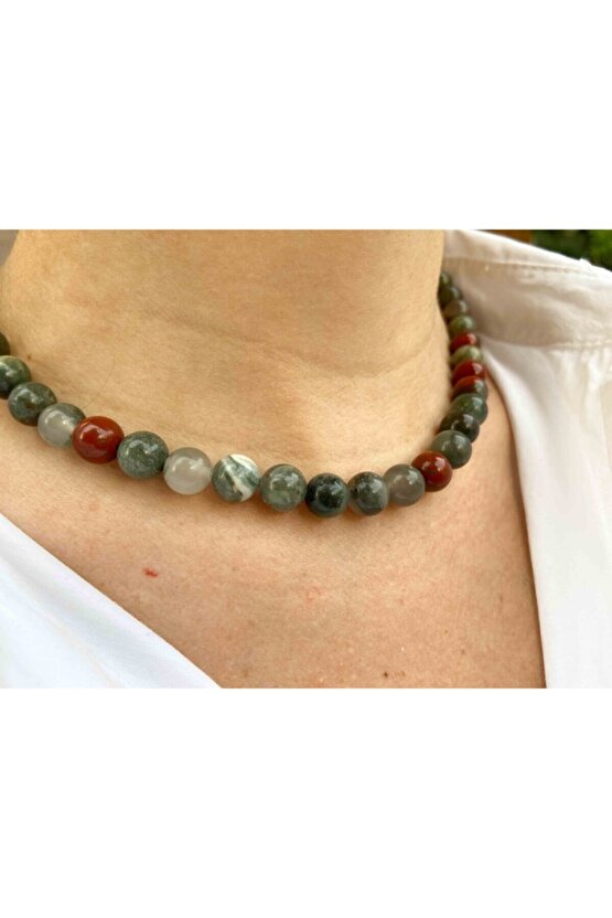 Kan Taşı Taşı Doğal Taş Kolye 8 mm