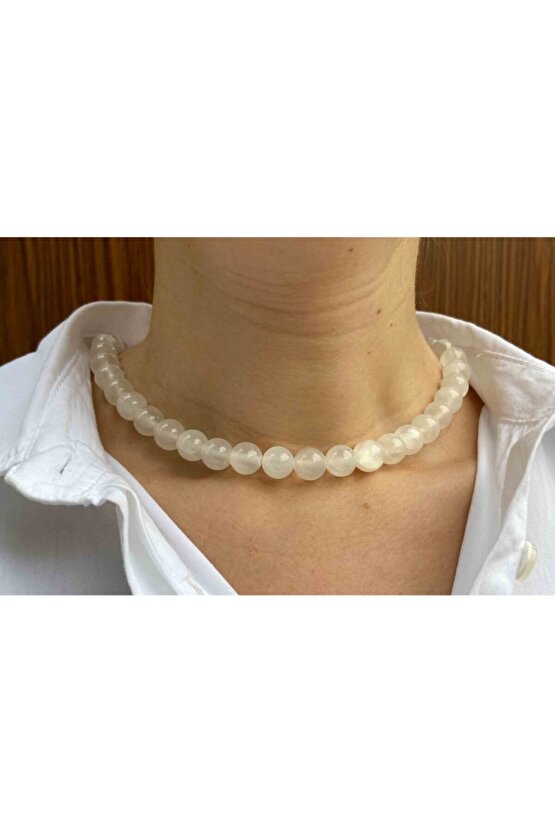 Selenit Taşı Doğaltaş Kolye 10 Mm