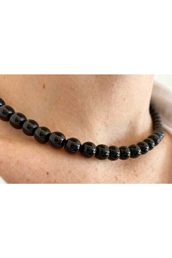 Oniks Taşı Doğaltaş Kolye 8 Mm