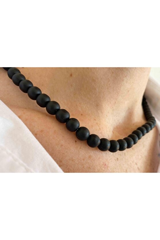 Oniks Taşı Doğaltaş Kolye 8 Mm