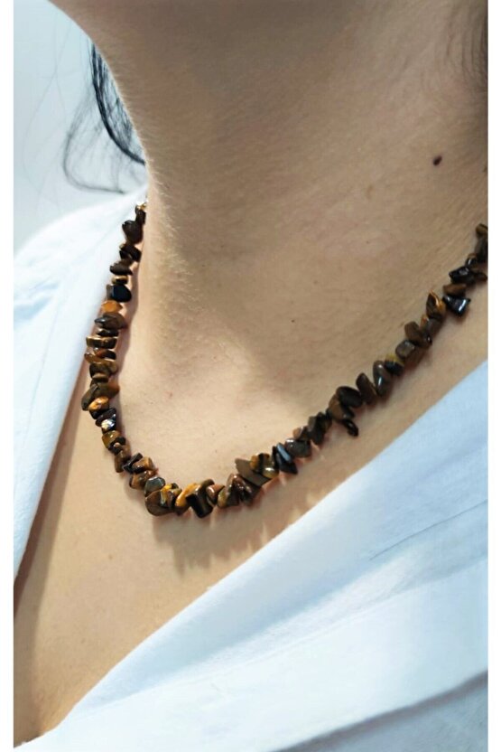 Kaplan Gözü Doğal Kırıktaş Kolye Bileklik Set.