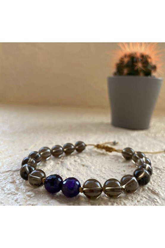 18 Li Mala Bileklik Dumanlı Kuvars & Ametist