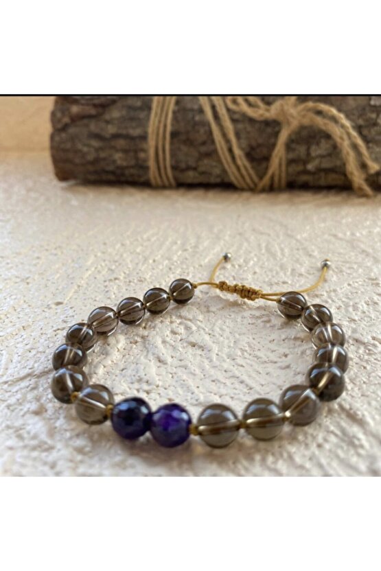 18 Li Mala Bileklik Dumanlı Kuvars & Ametist