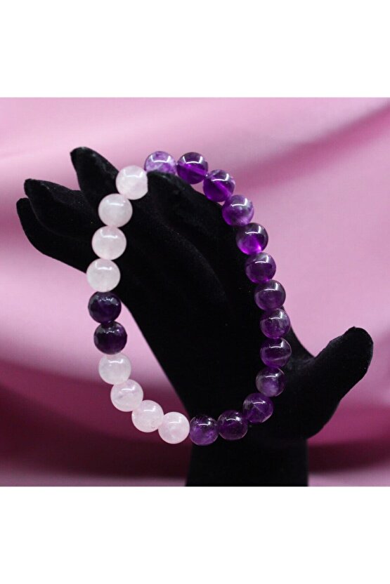 Pembe Kuvars Taşı Sevgi Taşı Ametist Taşı Pozitif Enerji Taşı Doğaltaş Bileklik