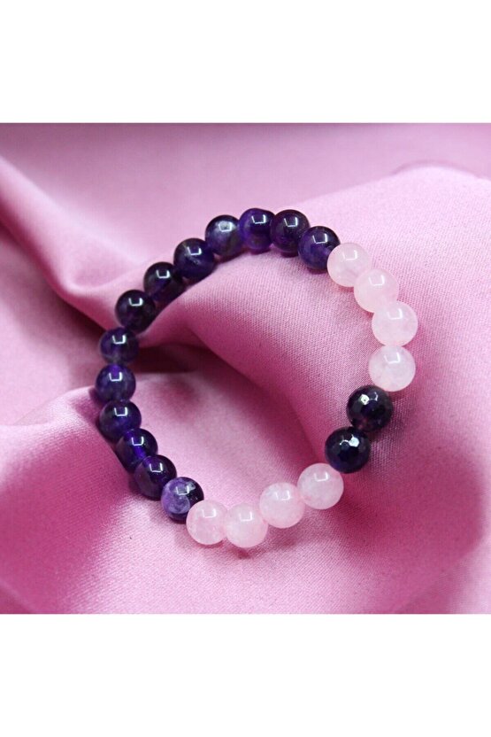 Pembe Kuvars Taşı Sevgi Taşı Ametist Taşı Pozitif Enerji Taşı Doğaltaş Bileklik