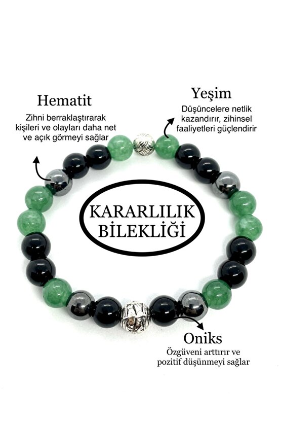 Unisex Doğaltaş Kararlılık Bilekliği (oniks Hematit Yeşim Kadın Erkek Doğal Taş Bileklik)