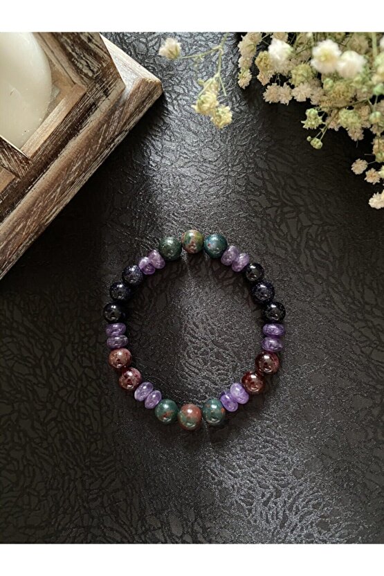 Doğal Taşlı Burç Bilekliği Koç Burcu (ametist Taşı-kan Taşı-garnet-yıldız Taşı)