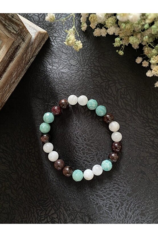Doğal Taşlı Burç Bilekliği Başak Burcu (ay Taşı-amazonit Taşı-garnet Taşı
