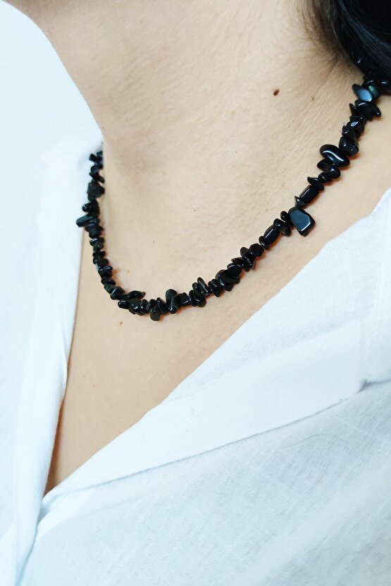 Siyah Obsidyen Doğal Kırıktaş Kolye