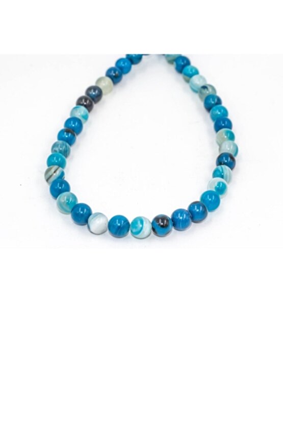 Sertifikalı Mavi Akik Dizi Doğaltaş 8 Mm