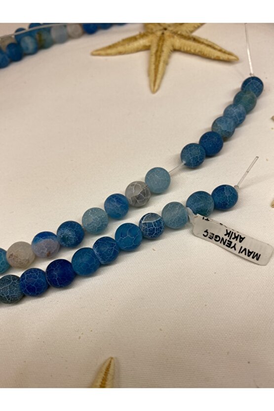 Gerçek Doğal Taş 1 Dizi Yengeç Mavi Akik 40cm