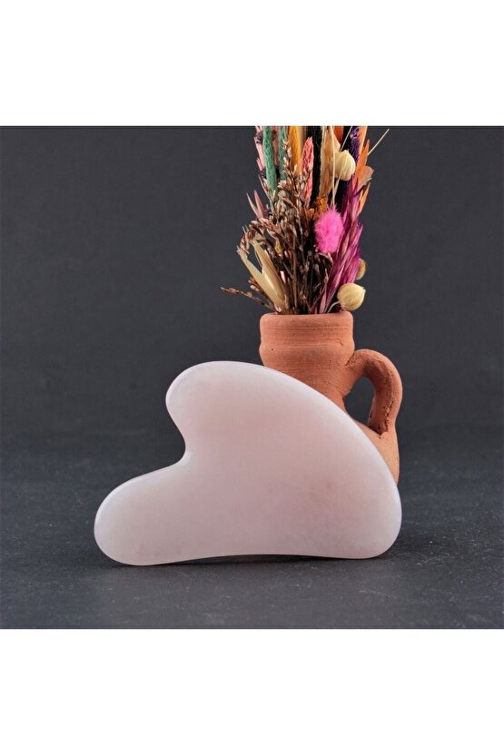 Sertifikalı Pembe Kuvars Doğal Taşı Kalpli Gua Sha Masaj Aleti